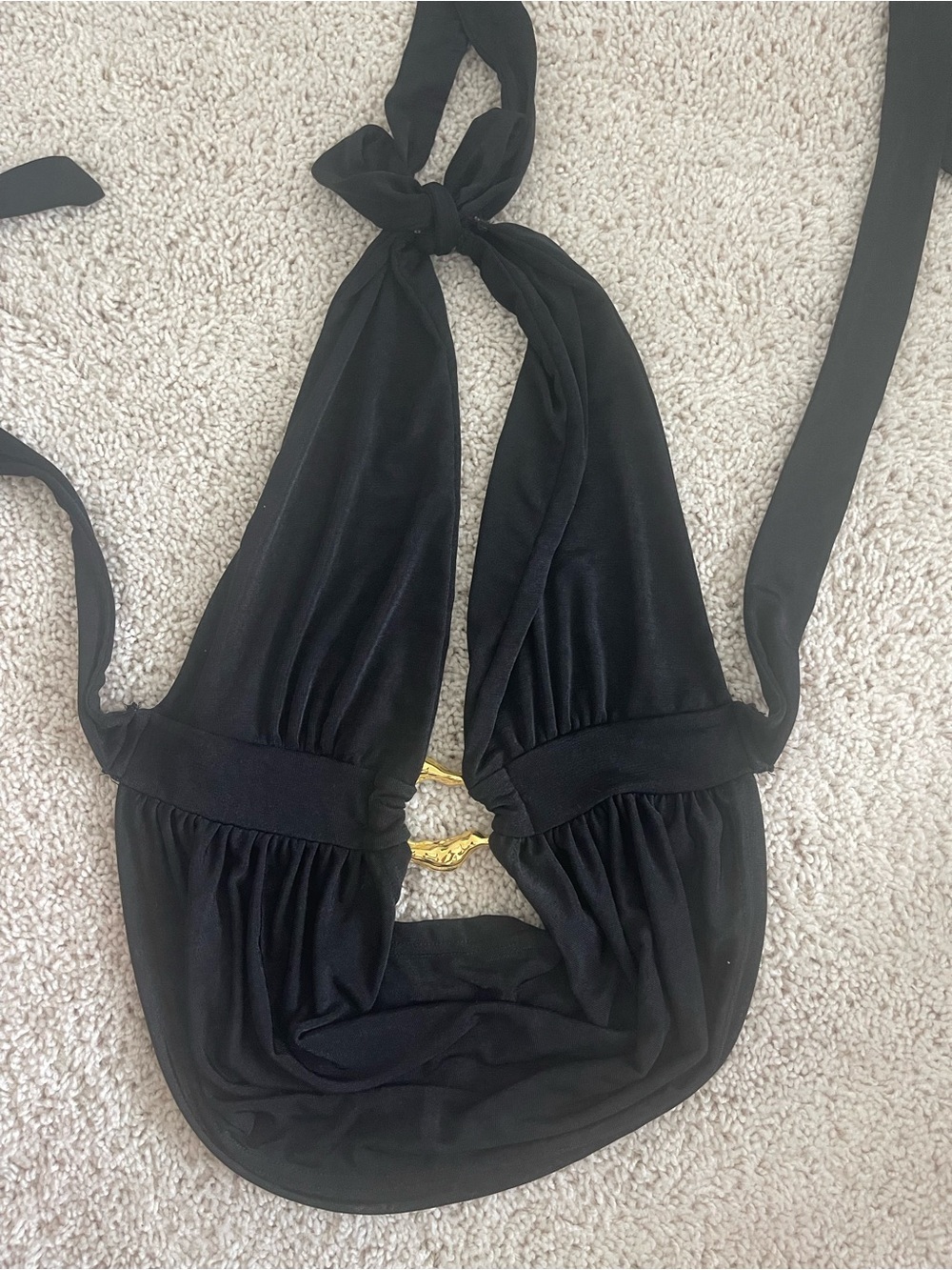 SHEIN Black Halter Top with Gold Accent Ring